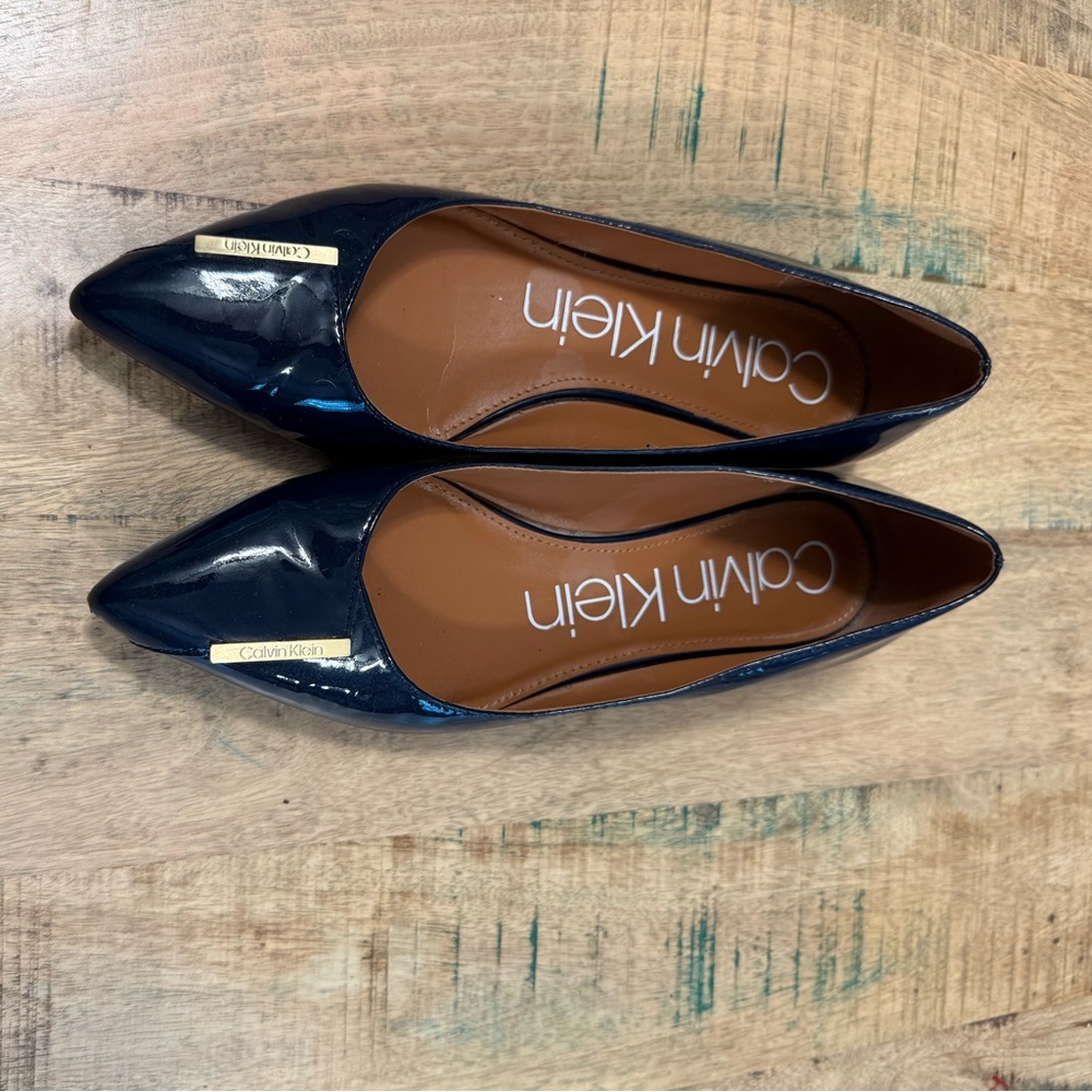 Calvin Klein Women's Dark Blue Patent Flats